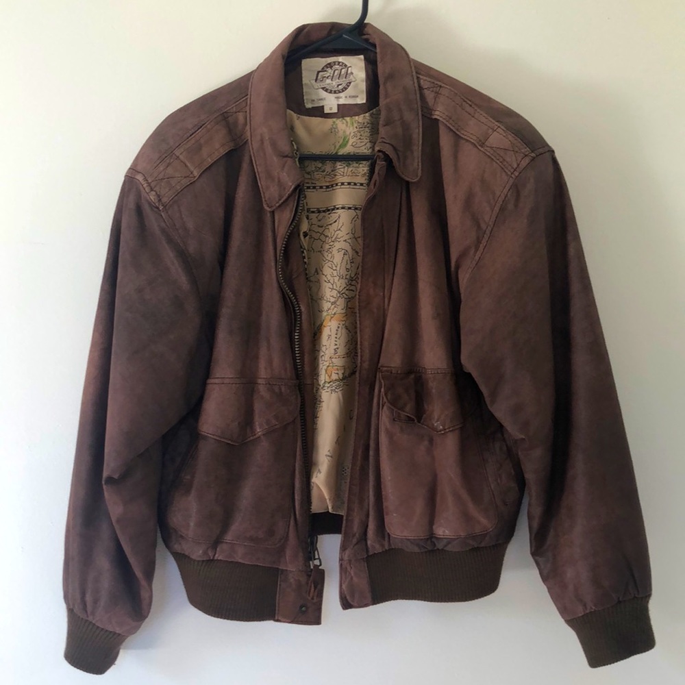 Vintage Genuine Leather Jacket with Map Lining - Global Identity - Small/Medium